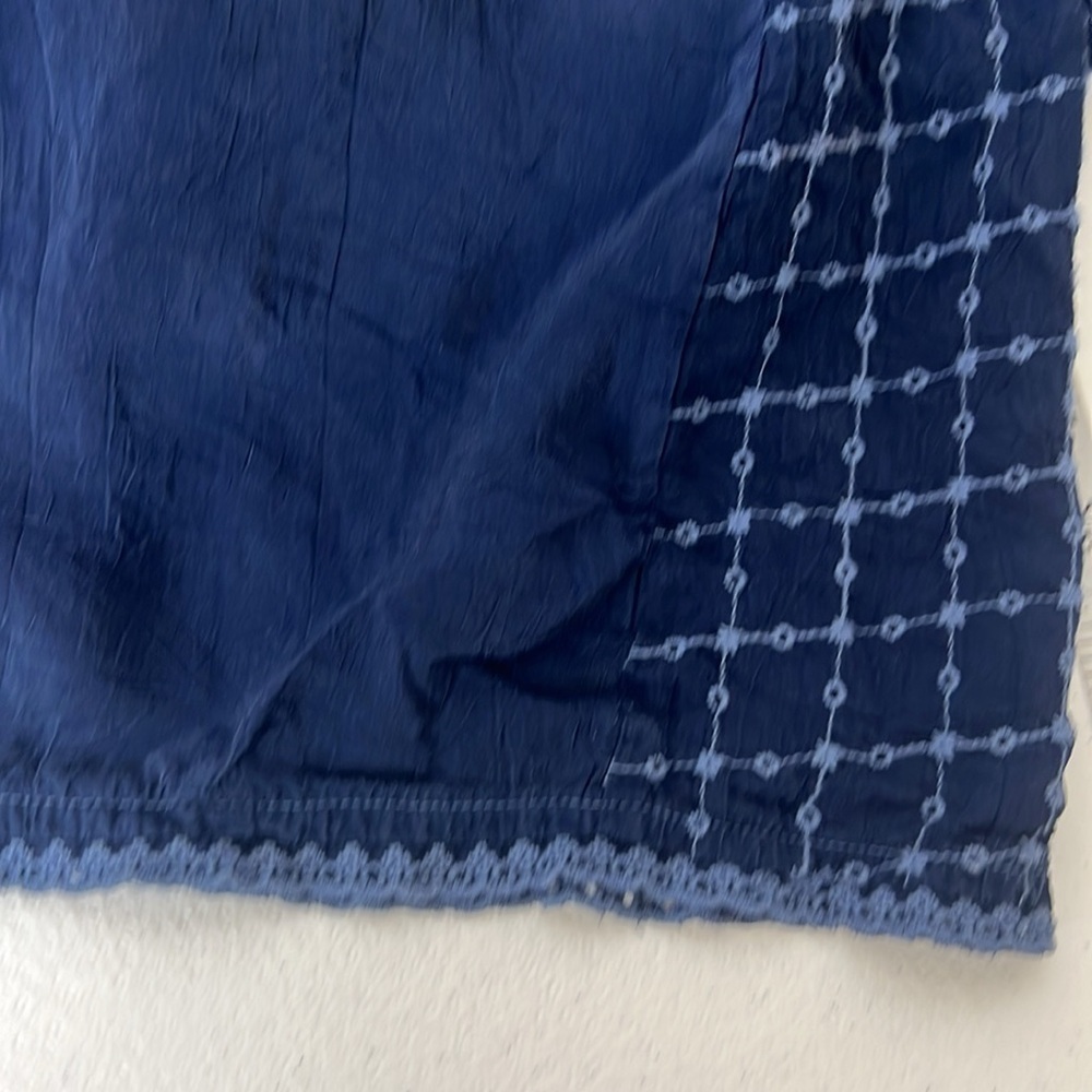 Johnny Was Sz Large Embroidered Tunic Top Blue Rayon Button Popover Boho - Picture 7 of 10